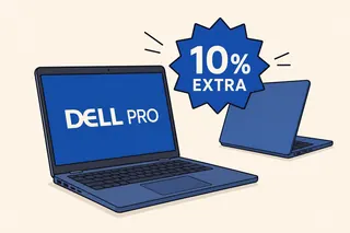 Ilustración de Dell Outlet en EE. UU. promocionó equipos reacondicionados con 10% extra en sistemas Dell Pro